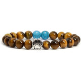 Natural Stone Stretch Beaded Bracelet with Turquoise Accent & Heart Charm Chakra Energy Healing Elastic Bracelet for Women Stacking Jewelry