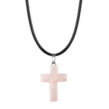 Natural Stone Cross Pendant Necklace Wholesale Assorted Healing Crystal Quartz Crucifix Amulet with Adjustable Cord Spiritual Jewelry Gift for Men Women