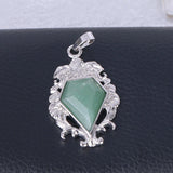 Antique Floral Carved Bezel Set Diamond Shape Natural Crystal Pendant, Multi‑Option Faceted Gemstone Charm for Handmade Necklaces