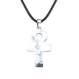 20×30mm Natural Crystal Ankh Cross Pendant Necklace | Egyptian Symbol Gemstone Jewelry for Men & Women