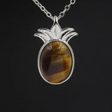 Crystal pineapple Pendant Pineapple 18K Rose/White/Yellow Gold Plated Dainty Opal Necklace & Anchor Chain, White