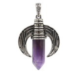 Vintage Ox Horn Crescent Moon Crystal Point Pendants for Jewelry Making - Antique Silver Inlaid Hexagonal Gemstone Bullet Charms, DIY Witchy Boho Necklace Accessories