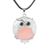 Silver Owl Gemstone Necklace 45CM Black Cord #SN1758 -28X36mm Bird Pendant Choker Jewelry