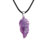 Unisex Natural Crystal Leaf Pendant Necklace Hand-Carved Gemstone Jewelry