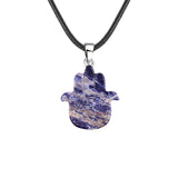 50×57mm Natural Crystal Hamsa Hand Pendant | Evil Eye Carved Gemstone Necklace for Protection