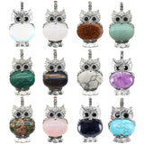 Silver Owl Gemstone Pendant Charms Keychain #KC1760 Bird Animal Key Chain