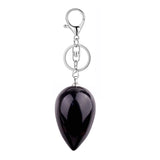 Natural Stone Droplet Keychain Carved Teardrop Crystal Pendant Keyring Silver Metal Lobster Clasp Healing Gemstone Amulet Bag Charm Gift for Women Men