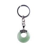 Natural Gemstone Donut Keychain Antique Silver Crown Bail Peace Circle Crystal Key Ring Reiki Healing Stone Key Chain Charm Bag Purse Hanging Ornament