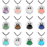Silver Owl Gemstone Necklace 45CM Black Cord #SN1758 -28X36mm Bird Pendant Choker Jewelry