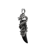 Vintage Stainless Steel Dragon Wrapped Tooth Pendant Necklace • Natural Healing Stone Horn Spike Charms • Gothic Punk Wiccan Crystal Jewelry