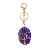 Tree of Life Wire Wrapped Crystal Keychain Seven Chakra Healing Stone Agate Pendant Purse Charm Boho Gift