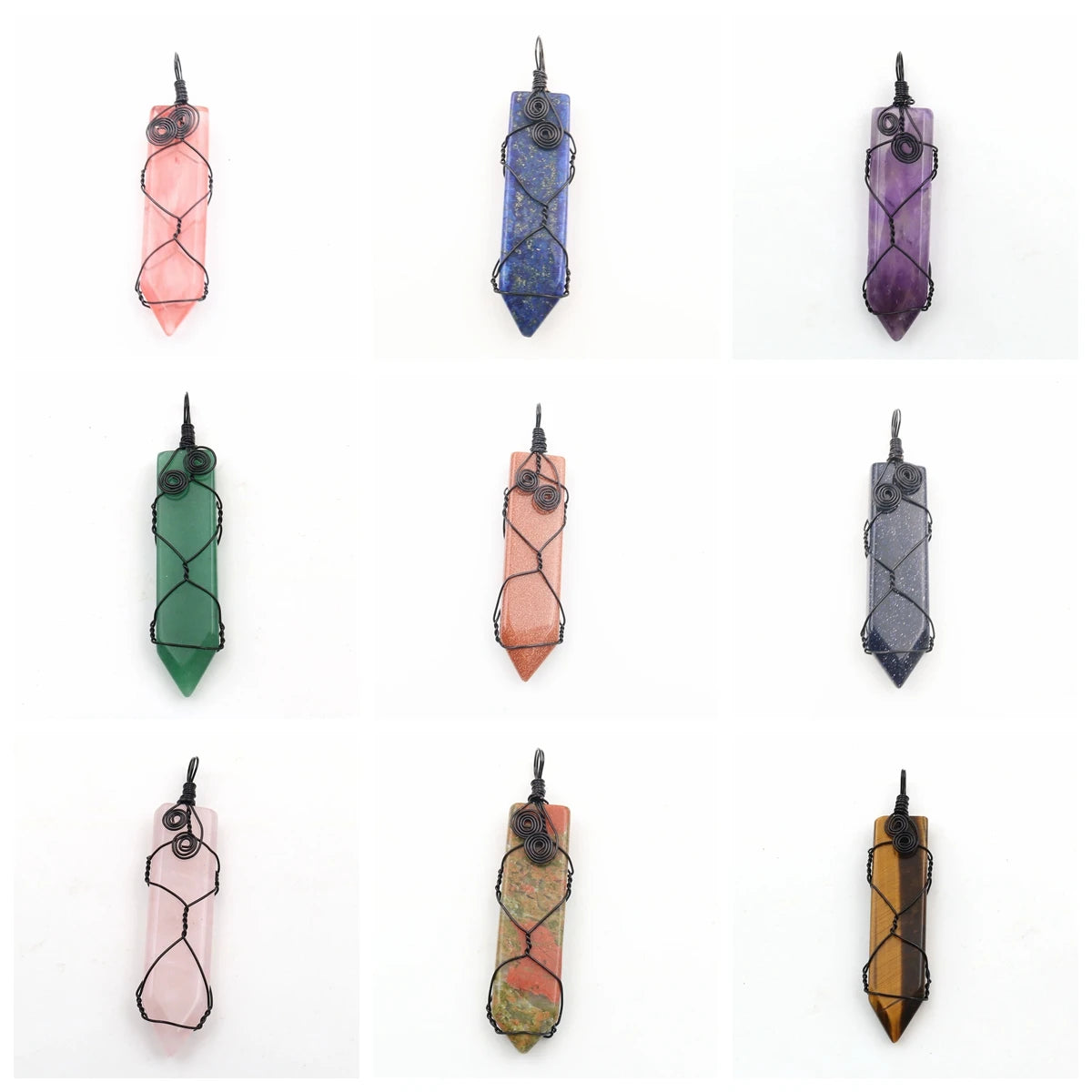 Retro natural crystal sword shaped manual winding pendant pine Opal Pendant Natural Amethyst Gemstone Big Pointed Sword Arrow
