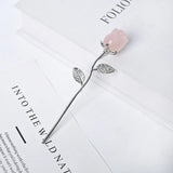 Natural Gemstone Rose Flower Pendants | Handcrafted Silver Metal Long Stem Crystal Roses for Valentines Day, Home Decor & Spiritual Healing Gifts
