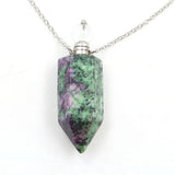 Natural Crystal Point Essential Oil Diffuser Necklace, Aromatherapy Gemstone Perfume Bottle Pendant Necklace Unisex Healing Crystal Jewelry for Men Women