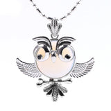 Vintage Silver Plated Owl Pendant Natural Round Gemstone Stone Wisdom Owl Charm Chakra Reiki Healing Crystal Pendant for Necklace DIY Jewelry