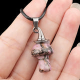 3cm Natural Crystal Mushroom Pendant Necklace | Silver-Plated Witch Hat Gemstone Charm with Black Cord