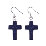 Purple Crystal Cross Dangle Earrings Hypoallergenic Silver Ear Hooks Handcrafted Genuine Amethyst Gemstone Crucifix Earrings Minimalist Jewelry