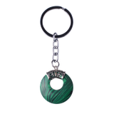Natural Gemstone Donut Keychain Antique Silver Crown Bail Peace Circle Crystal Key Ring Reiki Healing Stone Key Chain Charm Bag Purse Hanging Ornament