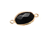 Oval Faceted Natural Gemstone Connector Charms Gold Plated Double Loop Pendant for Bracelet Necklace Jewelry Making DIY Craft