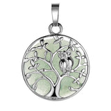 Natural Crystal Tree of Life Owl Pendant Necklace – 30mm Round Gemstone Amulet Jewelry Gift for Women
