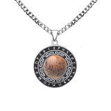 Retro Viking Rune Pendant Necklace - Stainless Steel Goldstone Amulet - Nordic Futhark Circle Jewelry for Men & Women