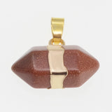 Gold Wrapped Double Point Natural Crystal Pendant, Chakra Healing Stone Point Charm for Necklace Jewelry Making