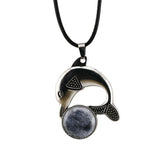 Bohemian Silver Marine Dolphin Cord Necklace • Cute Sea Animal Crystal Sphere Holder Pendant • Unisex Surf Coastal Beach Wear Jewelry Gift