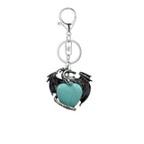Vintage Silver Dragon Heart Crystal Keyring | Natural Stone Healing Quartz Pterosaur Charm Keychain for Purse, Backpack, Car Keys