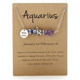 Zodiac Sign Crystal Necklace | Irregular Gravel Stone Pendant with Constellation Card for Women