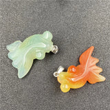 Hand Carved Natural Agate Goldfish Pendant, Lucky Fish Jade Gemstone Charm for DIY Necklace Bracelet Jewelry Making