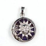 Platinum Gemstone Pendants key chain with Brass Findings Flat Round with Sun & Moon for Jewelry Making For Men and Women