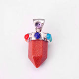 7 Chakra Hexagonal Crystal Point Pendant, Natural Gemstone Tower Pendant for Reiki Healing Jewelry