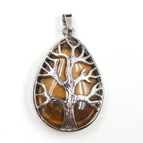Teardrop Tree of Life Crystal Pendant Necklace Multi Color Natural Gemstone Silver Plated Healing Stone Charm Jewelry for Women Gift