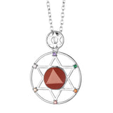 Hexagram 7 Chakra Natural Crystal Pendant Necklace Sacred Geometry Star of David Gemstone Necklace Reiki Energy Healing Spiritual Jewelry for Women Men