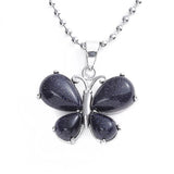 Natural Crystal Butterfly Pendant Teardrop Gemstone Silver‑Plated Alloy Charm Reiki Chakra Healing Stone Pendant for DIY Necklace Jewelry Making Bulk Wholesale