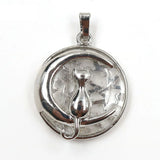 Round Natural Gemstone Pendant Silver Tone Crescent Moon Cat Crystal Charm for DIY Jewelry Making Necklace Craft Supplies