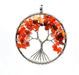 Tree of Life Crystal Chip Pendant, Silver Wire Wrapped Round Natural Gemstone Tree of Life Charm, Reiki Healing Stone Necklace Pendant for Women