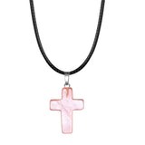 Natural Stone Cross Pendant Necklace Wholesale Assorted Healing Crystal Quartz Crucifix Amulet with Adjustable Cord Spiritual Jewelry Gift for Men Women