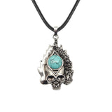 Dark Culture Silver Skull Fire Amulet Necklace • Vintage Biker Flame Skeleton Crystal Holder Pendant • Unisex Hip Hop Streetwear Jewelry
