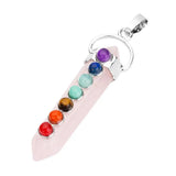 7 Chakra Crystal Point Pendant, Natural Stone Double Terminated Crystal Wand Pendant Chakra Healing Jewelry