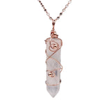 Vintage Wire Wrapped Crystal Wand Necklace • Hexagonal Bullet Stone Charm with Metallic Beads • Boho Wiccan Healing Quartz Jewelry Gift