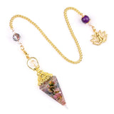 7 Chakra Orgone Pendulum with Lotus Top Gold-Plated Resin Crystal Pendulum with Chain for Divination Healing Witchcraft