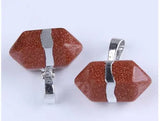Gold Wrapped Double Point Natural Crystal Pendant, Chakra Healing Stone Point Charm for Necklace Jewelry Making
