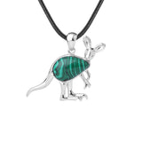 Silver Kangaroo Gemstone Pendant Necklace #SN1765  45cm Black Cord Animal Stone Jewelry for Women Men