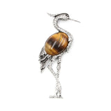 Antique Silver Red Crowned Crane Brooch Pendant Inlaid Natural Crystal Oriental Lucky Bird 2 In 1 Brooch & Necklace Gemstone Jewelry for Women