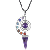 Healing 7 Chakra Natural Crystal Amethyst Rose Quartz Pendulum Yoga Hexagonal Cone Pendulums Pendant Necklace For Dowsing