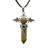 58×36mm Angel Wings Crystal Point Pendant | Natural Gemstone Hexagonal Prism Necklace for Men & Women