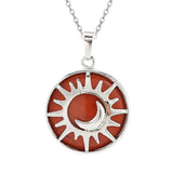 Sun and Moon Natural Gemstone Pendant Necklace Multi Color Healing Crystal Silver Plated Charm Jewelry for Women Gift