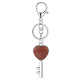 Natural Crystal Heart Key Keychain, Chakra Healing Gemstone Keyring for Car Keys & Bag Charm