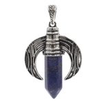 Vintage Ox Horn Crescent Moon Crystal Point Pendants for Jewelry Making - Antique Silver Inlaid Hexagonal Gemstone Bullet Charms, DIY Witchy Boho Necklace Accessories